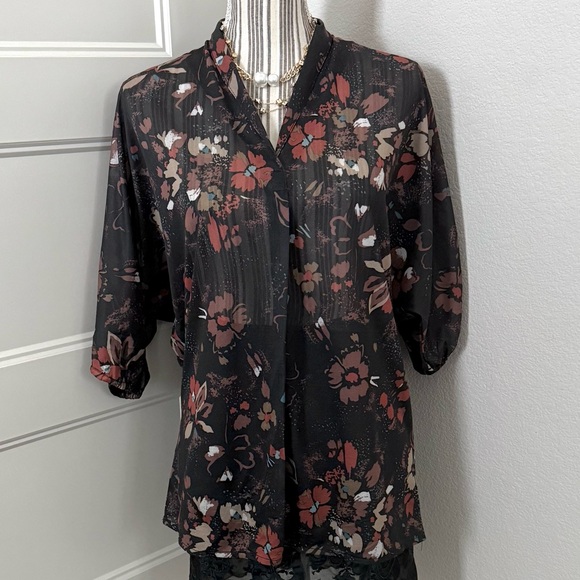 80s Vintage Semi-Sheer Floral Blouse – The Branch / Joshua Tree – Sz M - Picture 3 of 5